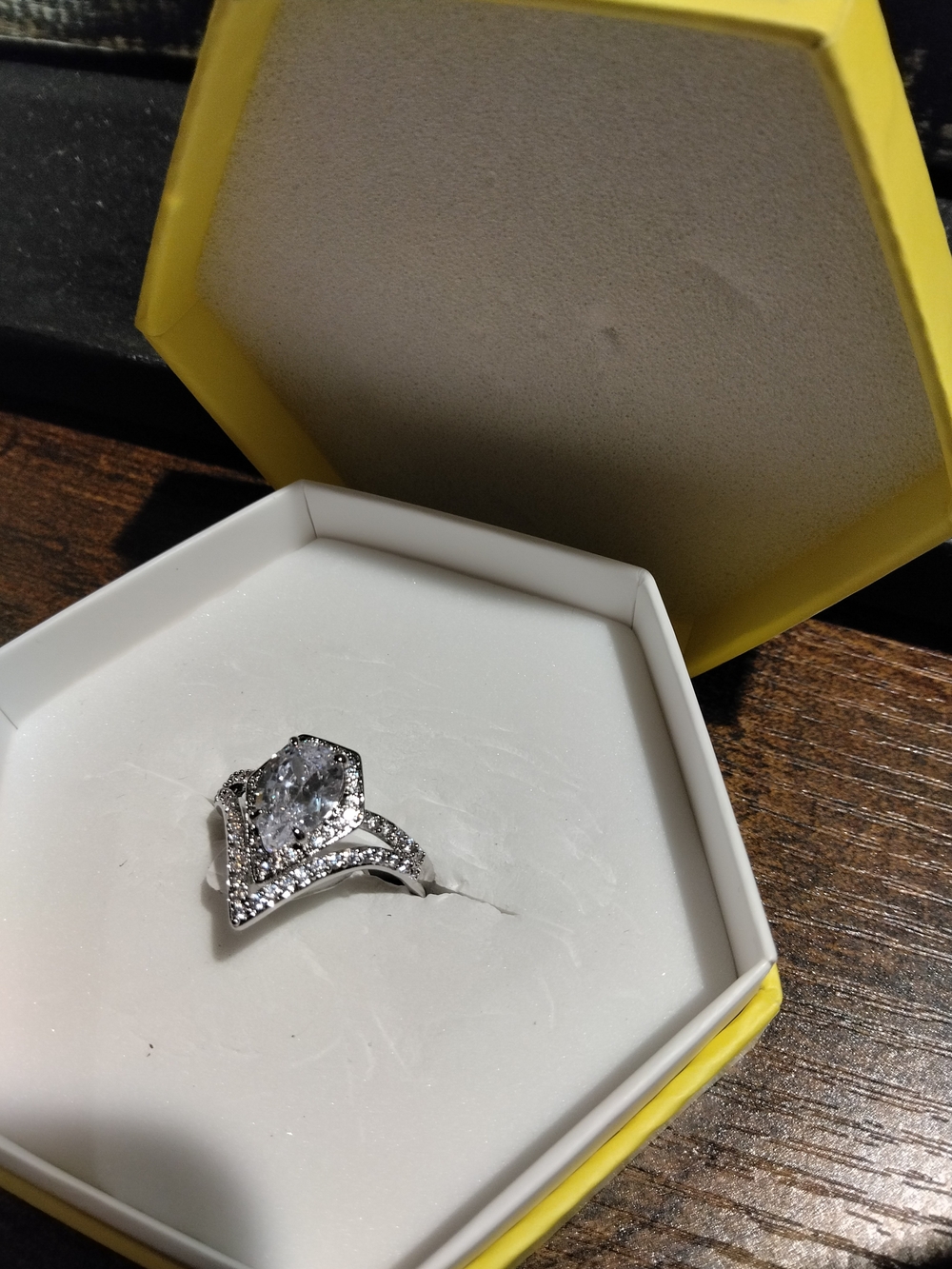 Ring Bomb Party Silver Pear Clear CZ Halo Ring Sz 8